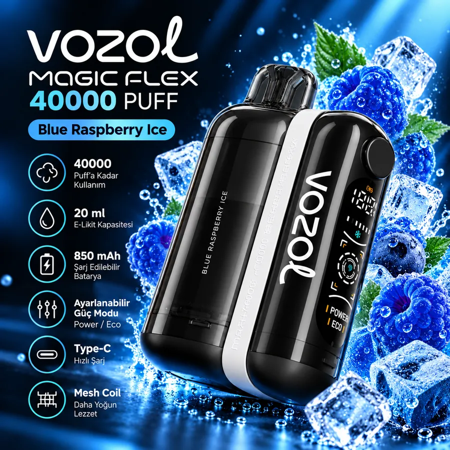 VOZOL MAGIC FLEX 40000 Puff Blue Raspberry Ice VOZOL MAGIC FLEX 40000 Puff Blue Raspberry Ice